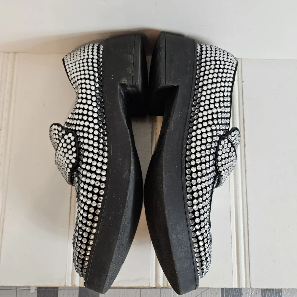 Jeffrey Campbell Library Loafers 9.5 Platform Rhinestone Chunky Heel Black